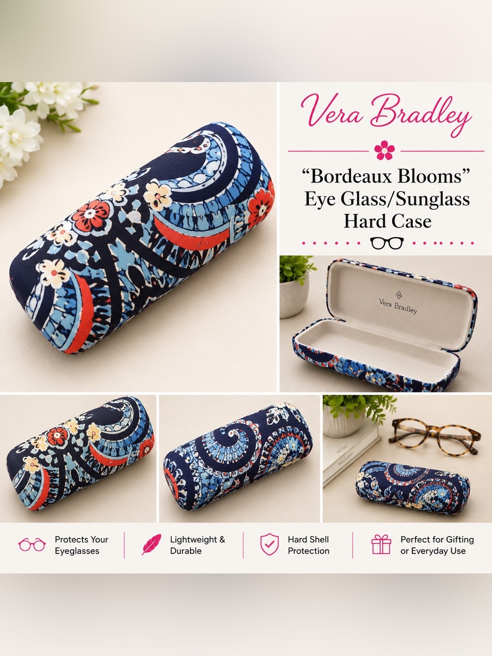 Vera Bradley “Bordeaux Blooms” Eye Glass/Sunglass Hard Case